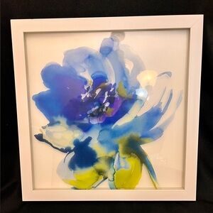 Blue Wash II by Sandra Jacobs Floating Framed Print in White Frame Ready to Hang